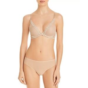 Natori Feathers Contour Lace Plunge Bra Nude Women's Size 36G